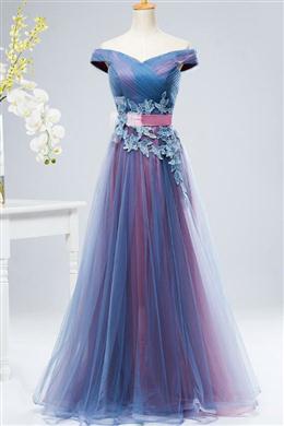 Picture of Stunning Off Shoulder Long Party Dresses, Blue and Pink Prom Dress